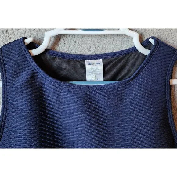 Lands' End Women's High Neck Tankini Swim Top Padded Textured Modest Blue 18W DD - Picture 2 of 11